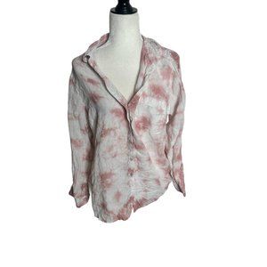Rachel Zoe Button-Front Top Size Large Pink 100% Linen Long-Sleeve Shirt Blouse